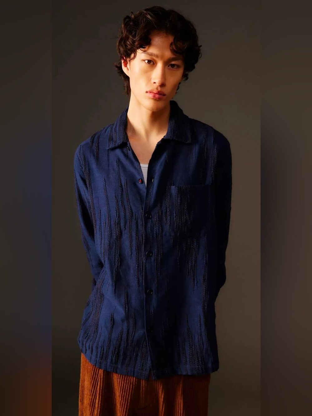 KARDO GIANNI PATTERENEDLONG SLEEVE BUTTON DOWN SHIRT IN BLUE LARGE